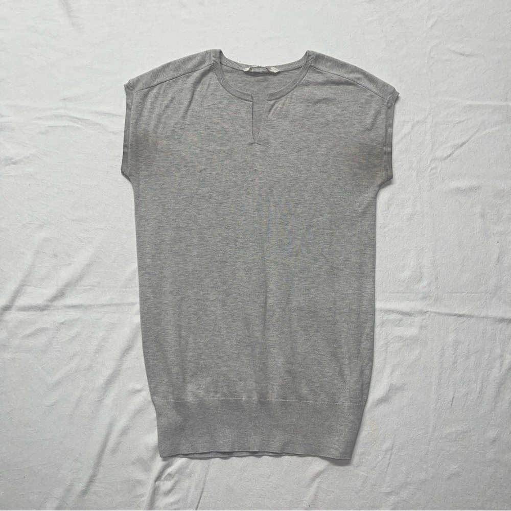 Athleta Heather Gray Cap Sleeve Knit Tunic Top Split Neck Size M